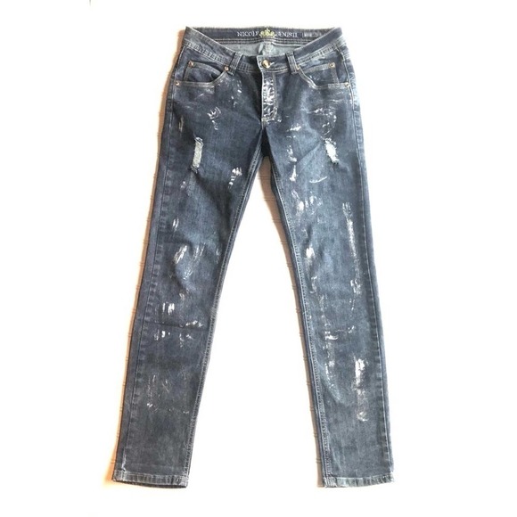 Nicole Benisti Distressed Jean Gray Size 28 Paint Splat NWOT Distressed Denim - Picture 3 of 16